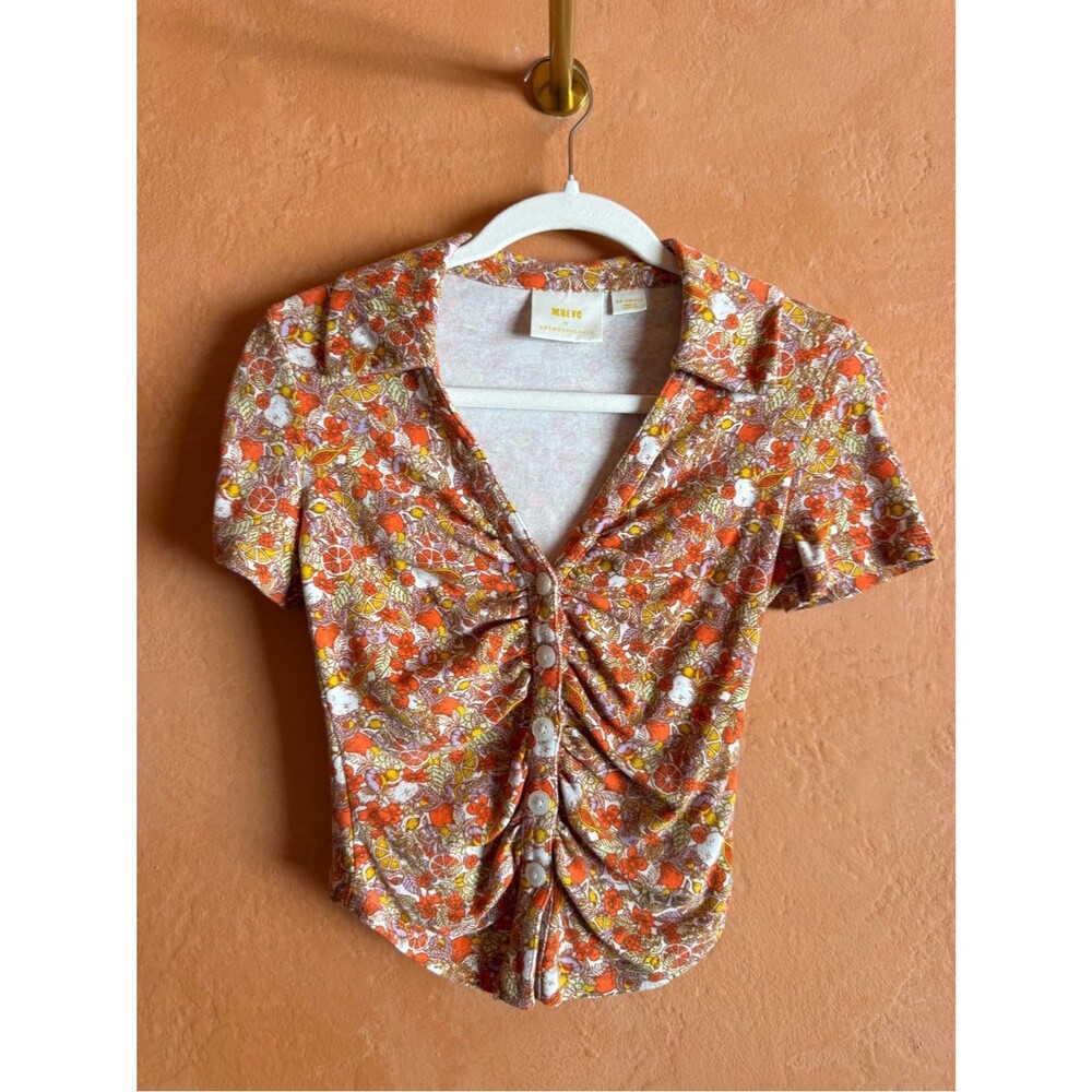 Maeve Anthropologie Ruched Fruit Print Baby Tee XXS